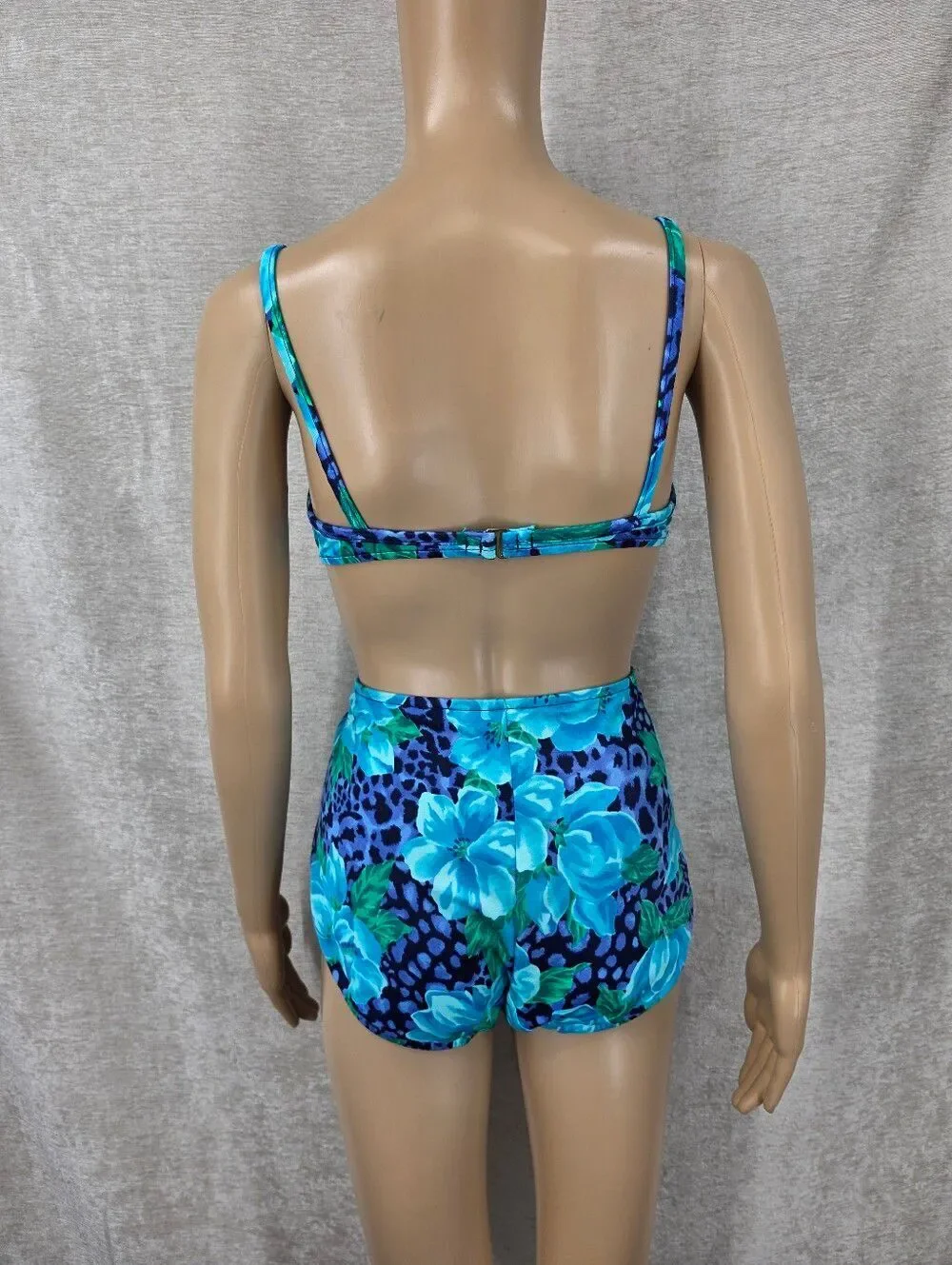 Vintage Blue Floral Underwire High-Waist Bikini Swimsuit
